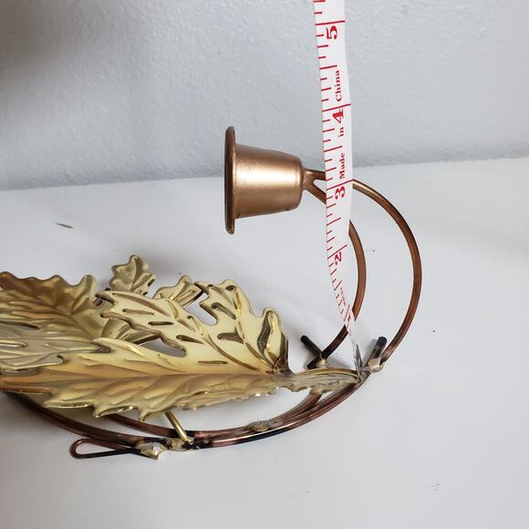 Vintage MCM Gold Metal Candle Holder Wall Scones Leaf Fall Wall Hanging Set Of 2 - Picture 10 of 12